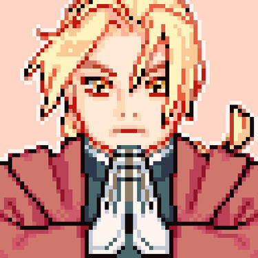 Edward from Full Metal Alchemist, his hands pressed together in front of him Edward from Full Metal Alchemist, his hands pressed together in front of him